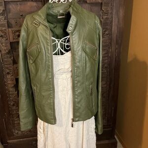 Jou jou Olive Green faux Leather Jacket size M